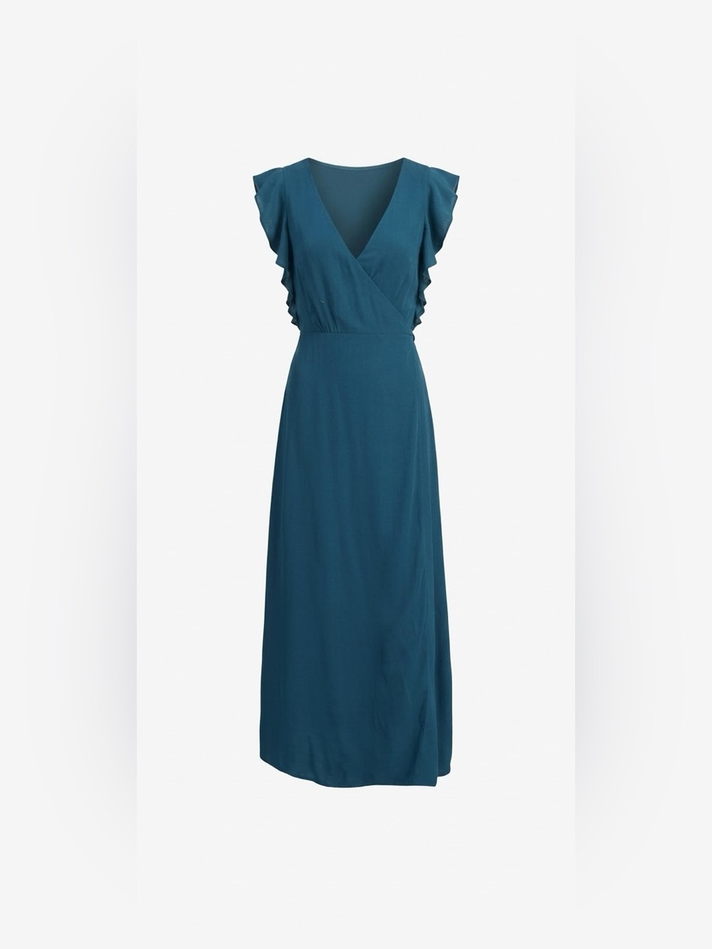 Willow & Clay Teal Blue Ruffle Sleeve midi Wrap Dress Small